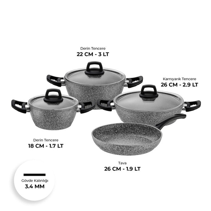 Emsan Lucca 7-Piece Cookware Set – Granite Coating, Gray-Blue