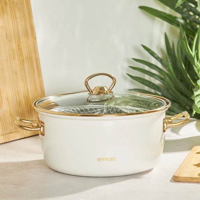 Emsan Nostalji Enamel Cream Frying Pot - Emsan Jordan