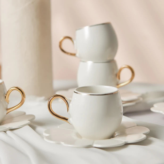 طقم فناجين قهوة بورسلين من إيمسان بيولو لـ ٦ أشخاص، سعة ٨٠ مل