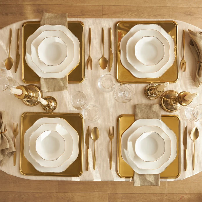 Emsan Lotus Fine Bone 18-Piece Dinner Set for 6 People - Gold