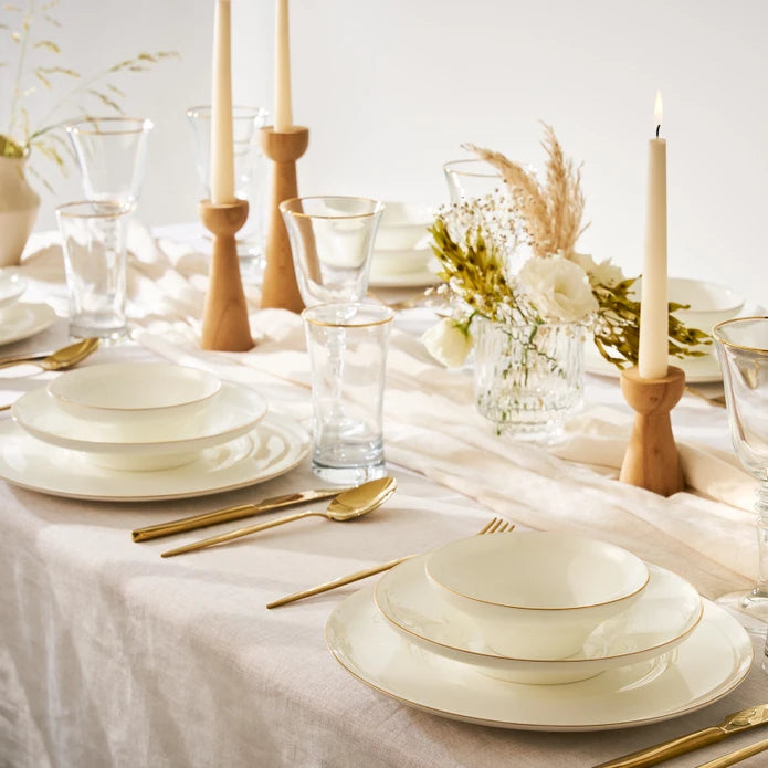 Emsan Fine Bone Alicia 18-Piece Round Dinner Set Gold for 6 People