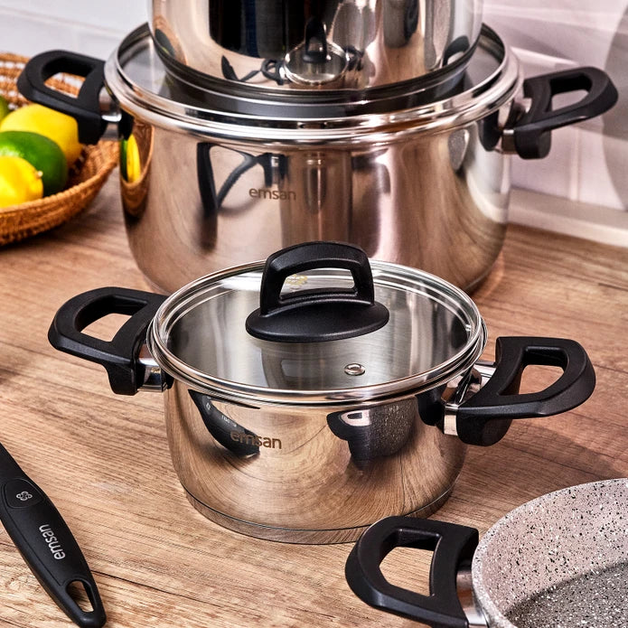 Emsan Experto 14-Piece Nonstick Granite & Stainless Steel Cookware Set