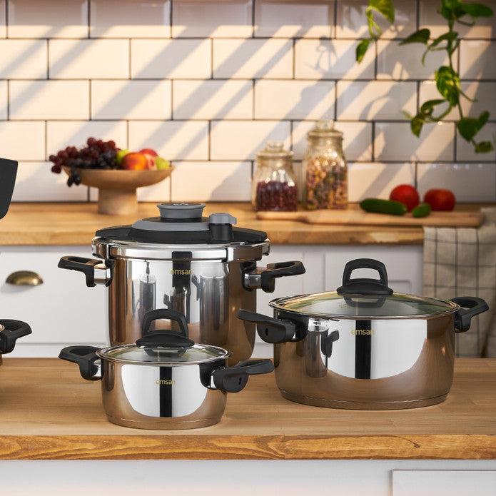 طقم إمسن ويدينغ 16 قطعة طناجر وأبريق شاي من الستانليس ستيل