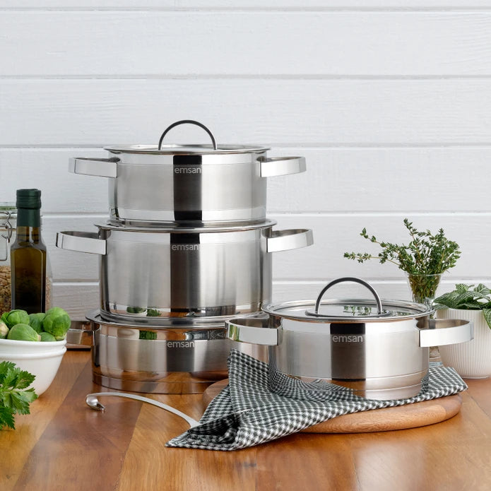 Emsan Karya 8-Piece Induction-Based Stainless Steel Cookware Set