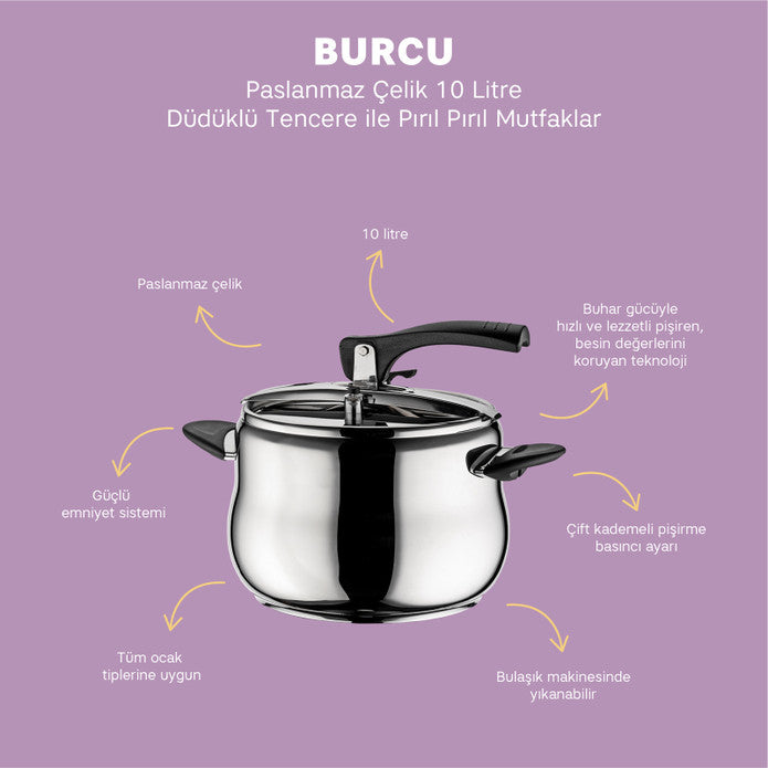 Emsan Burcu 10 L Stainless Steel Pressure Cooker