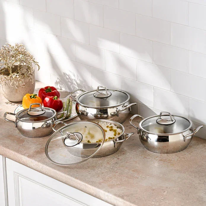 Emsan Cemre 8-Piece Stainless Steel Induction-Based Cookware Set - Emsan Jordan