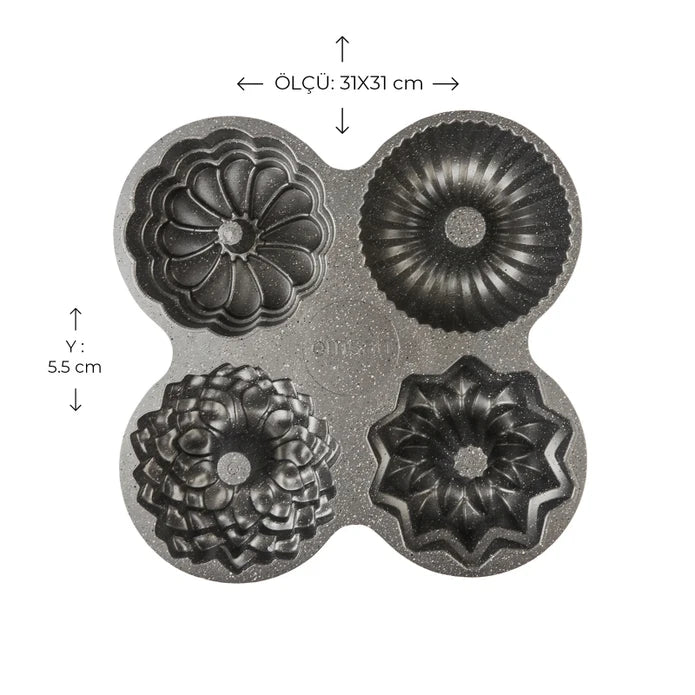 Emsan Griss One Four 4-Piece Cast Cake Mold Set Gray