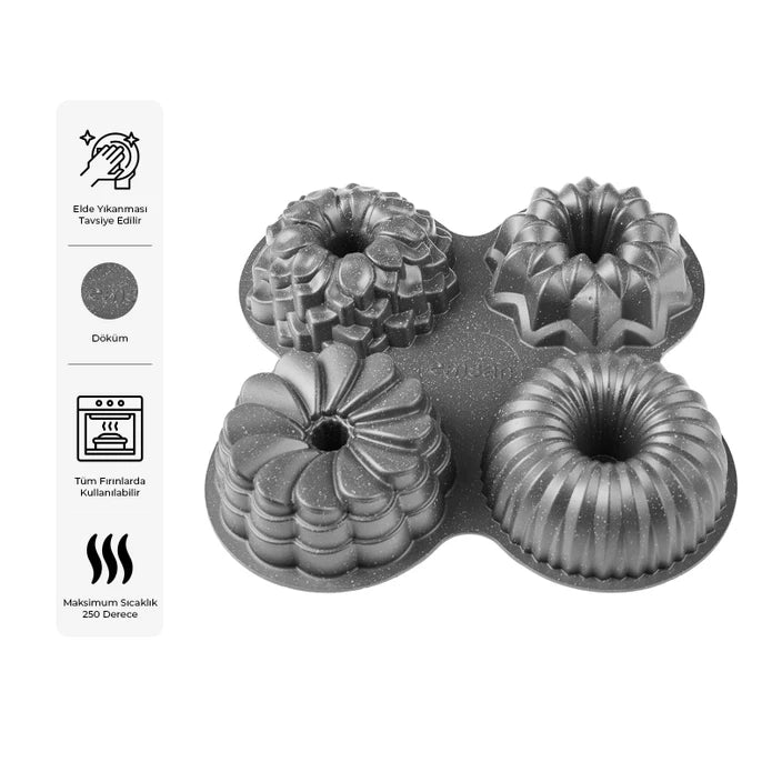 Emsan Griss One Four 4-Piece Cast Cake Mold Set Gray