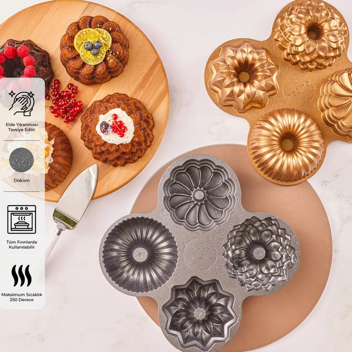 Emsan Griss One Four Cast Cake Mold – Gold – 4 Pieces