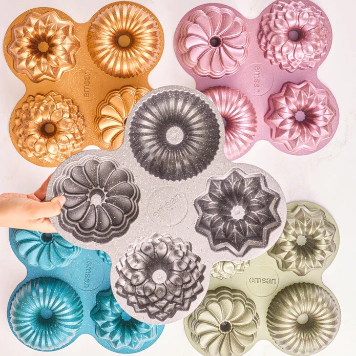 Emsan Griss One Four 4-Piece Cast Cake Mold Set – Pink