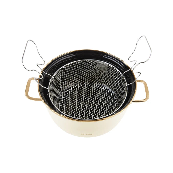Emsan Nostalji Enamel Cream Frying Pot