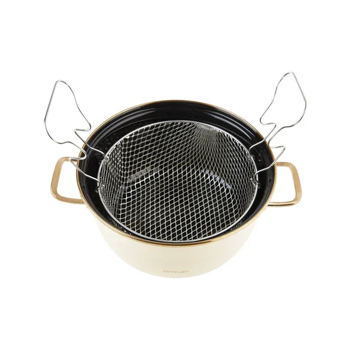 Emsan Nostalji Enamel Cream Frying Pot - Emsan Jordan