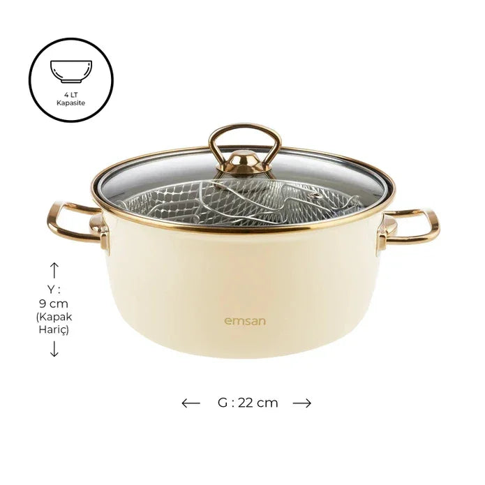 Emsan Nostalji Enamel Cream Frying Pot - Emsan Jordan