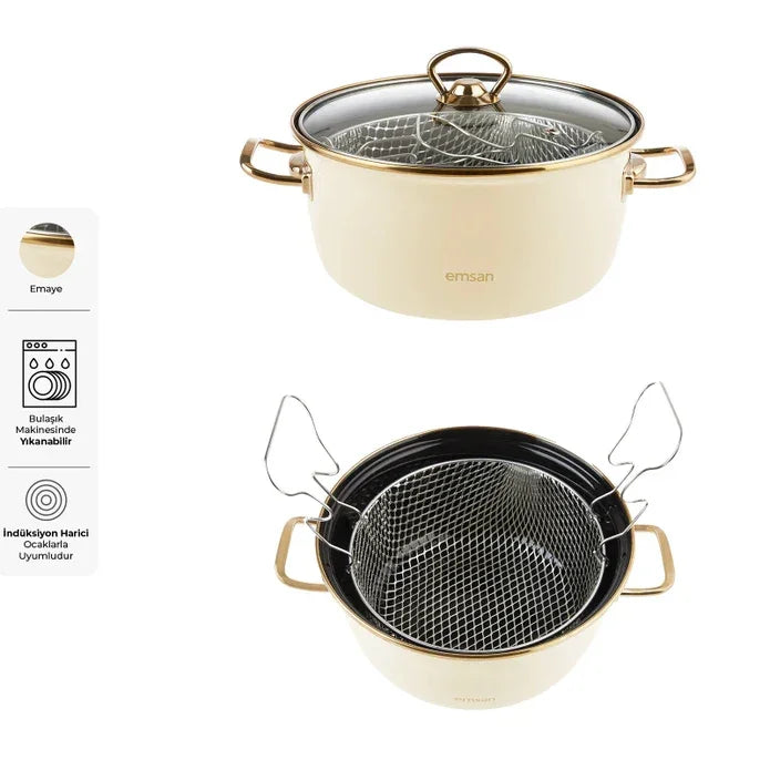 Emsan Nostalji Enamel Cream Frying Pot - Emsan Jordan