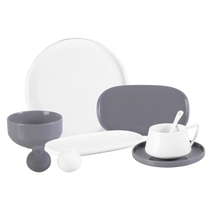 Emsan Parla 32-Piece Breakfast Set for 6 People, Gray and White