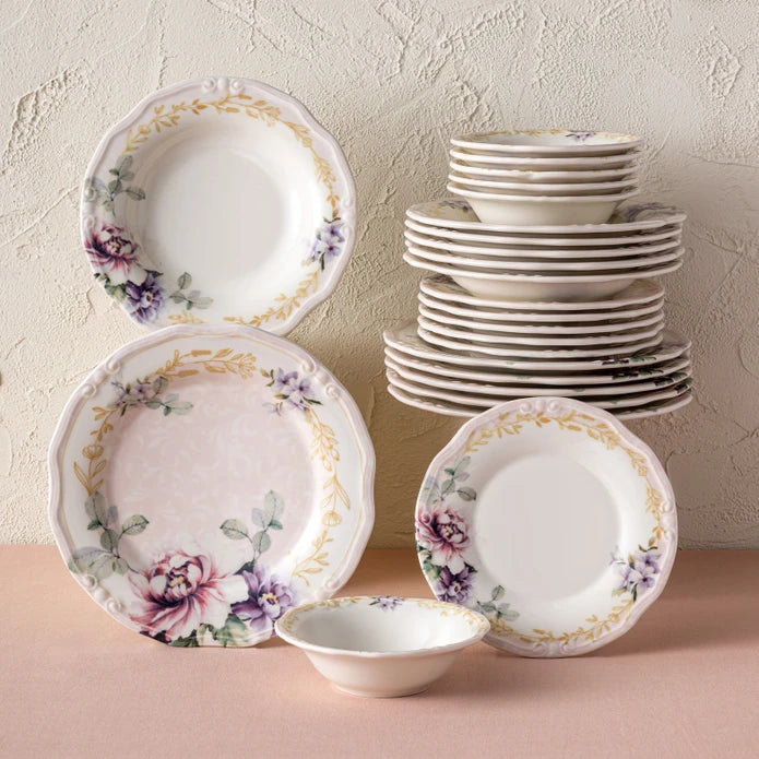 Emsan Flory Stoneware 24 Piece Dinner Set for 6 People