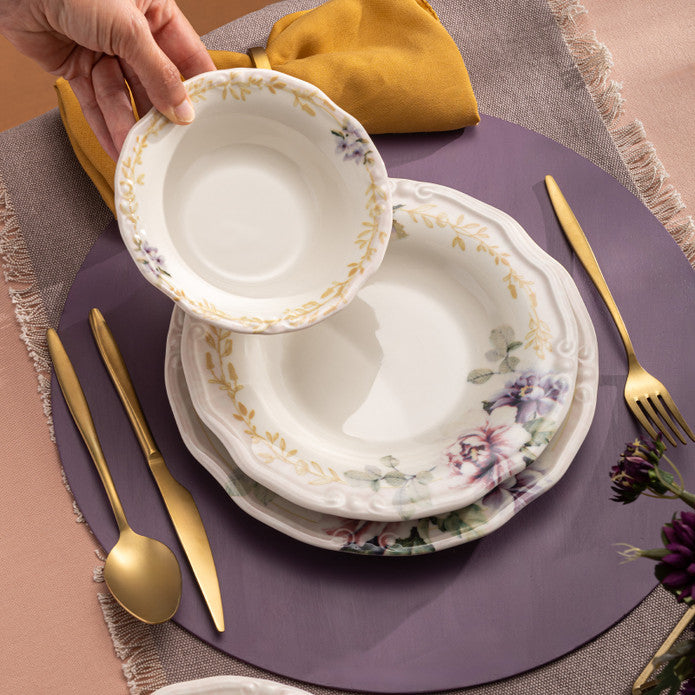 Emsan Flory Stoneware 24 Piece Dinner Set for 6 People