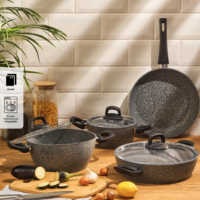 Emsan Lucca 7-Piece Cookware Set – Granite Coating, Gray-Blue