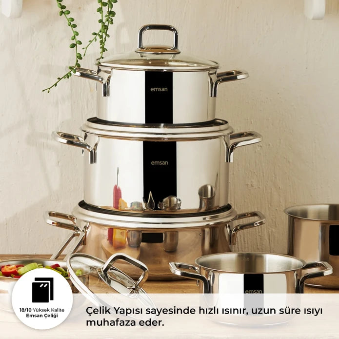 طقم إمسن كوسينيرو 10 قطع – طقم جهاز عروس من الستانلس ستيل