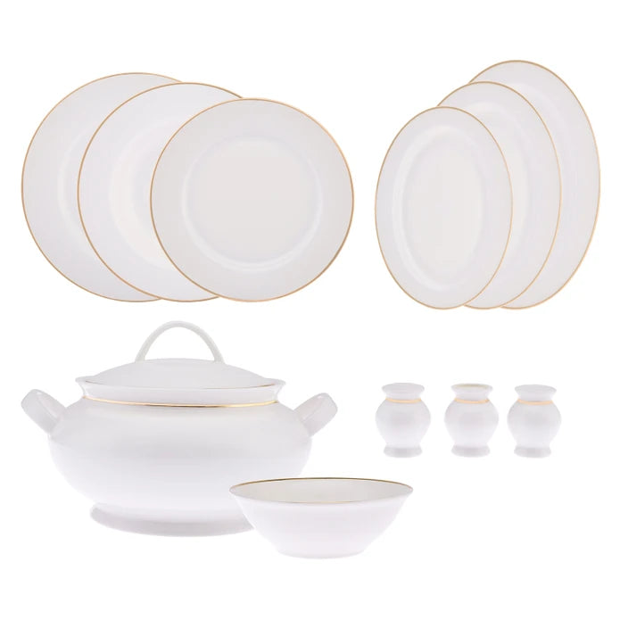 Emsan New Marly Porcelain 60-Piece 12-Person Round Dinner Set Gold