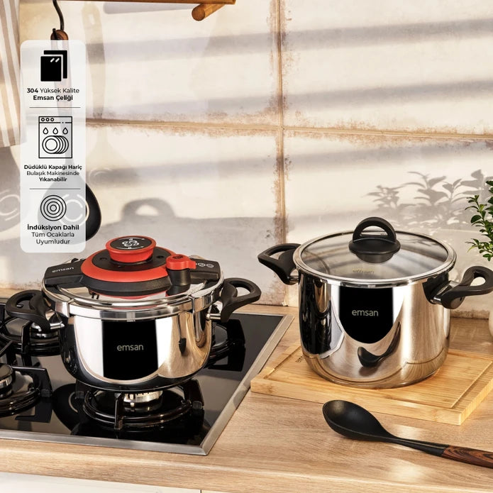 Emsan Vera Pressure Cooker Set – 4 + 6 Liters – Red