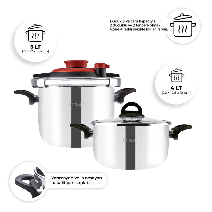 Emsan Vera Pressure Cooker Set – 4 + 6 Liters – Red