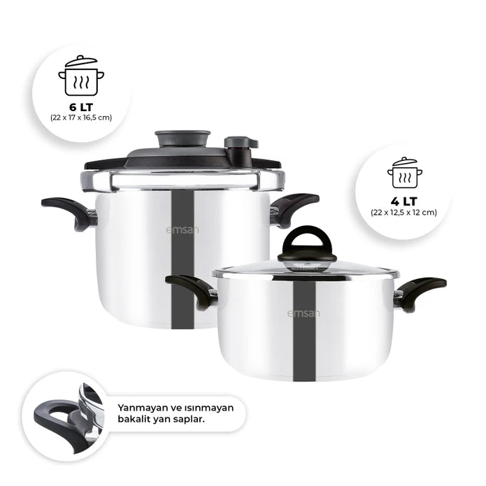 Emsan Vera Pressure Cooker Set – 4 + 6 Liters – Black