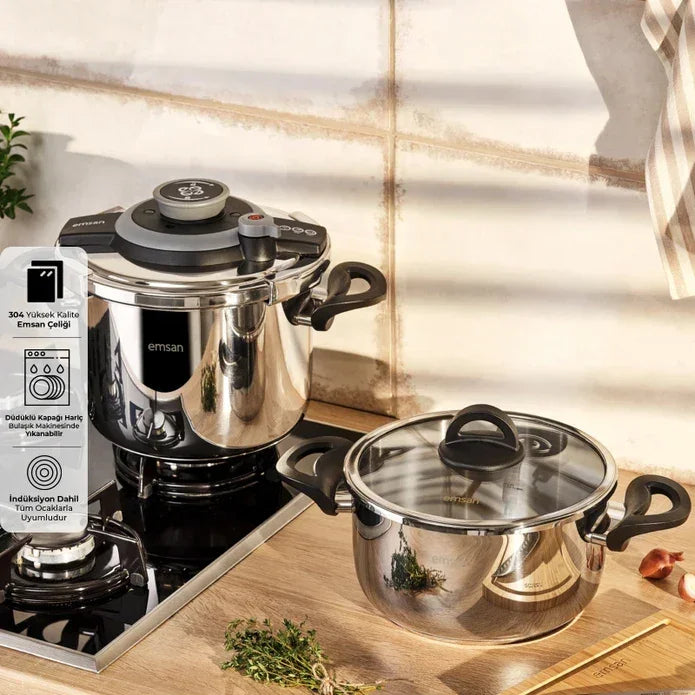 Emsan Vera Pressure Cooker Set – 4 + 6 Liters – Black - Emsan Jordan
