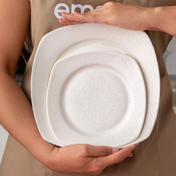 Emsan Bone New Begonia 12 Person Dinner Set 60 Pieces Half Square