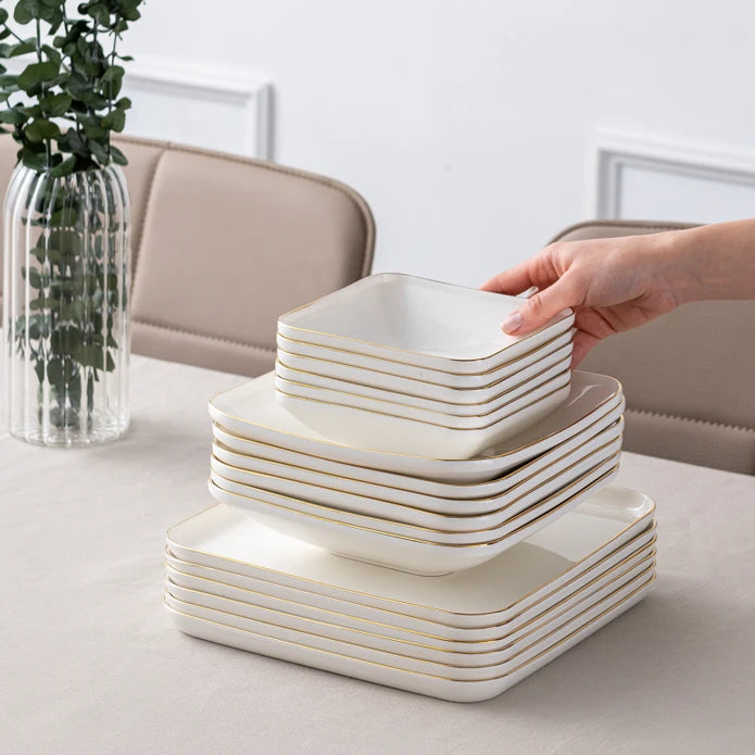 Istanbul Porselen Nadide 18 Piece 6 Person Square Dinner Set Gold