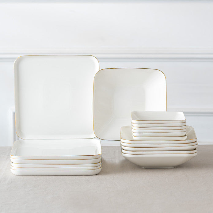 Istanbul Porselen Nadide 18 Piece 6 Person Square Dinner Set Gold