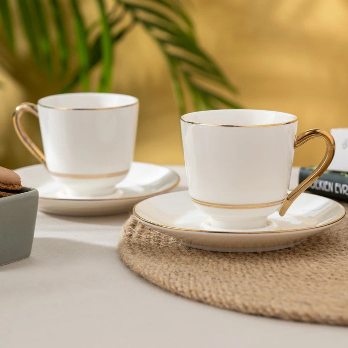 Istanbul Porcelain Semin 2-Person Double Coffee Cup Set Gold 140 ml