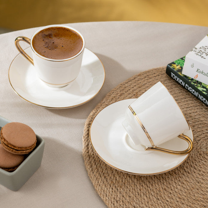 Istanbul Porcelain Semin 2-Person Double Coffee Cup Set Gold 140 ml
