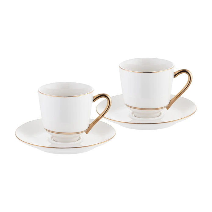 Istanbul Porcelain Semin 2-Person Double Coffee Cup Set Gold 140 ml