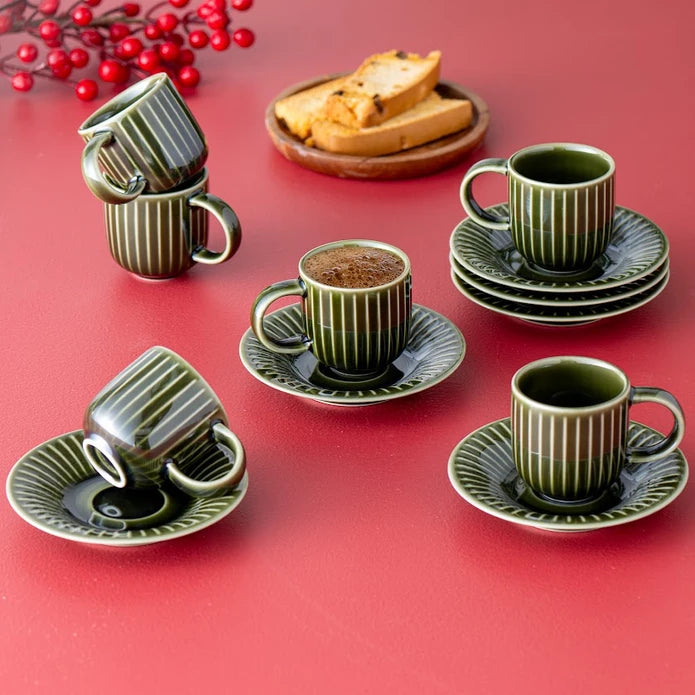 Istanbul Porcelain Lev 6-Person Coffee Cup Set Green 90 ml
