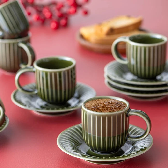 Istanbul Porcelain Lev 6-Person Coffee Cup Set Green 90 ml