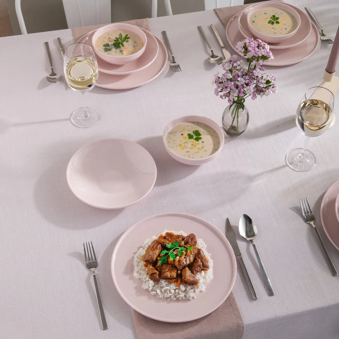 طقم طعام إسطنبول بورسلين سارة 18 قطعة لـ 6 أشخاص باللون الوردي
