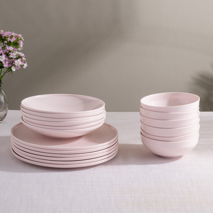طقم طعام إسطنبول بورسلين سارة 18 قطعة لـ 6 أشخاص باللون الوردي