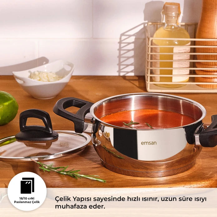 Emsan Aren 8-Piece Stainless Steel Cookware Set