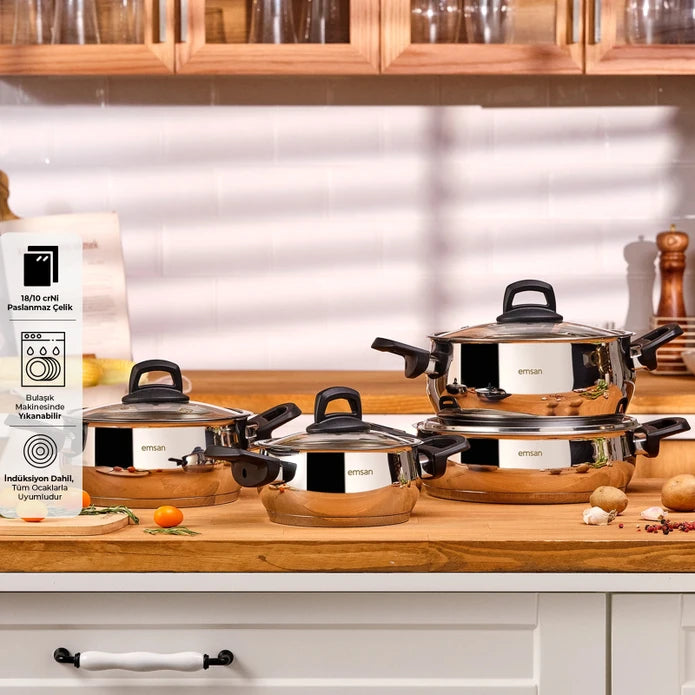 Emsan Aren 8-Piece Stainless Steel Cookware Set