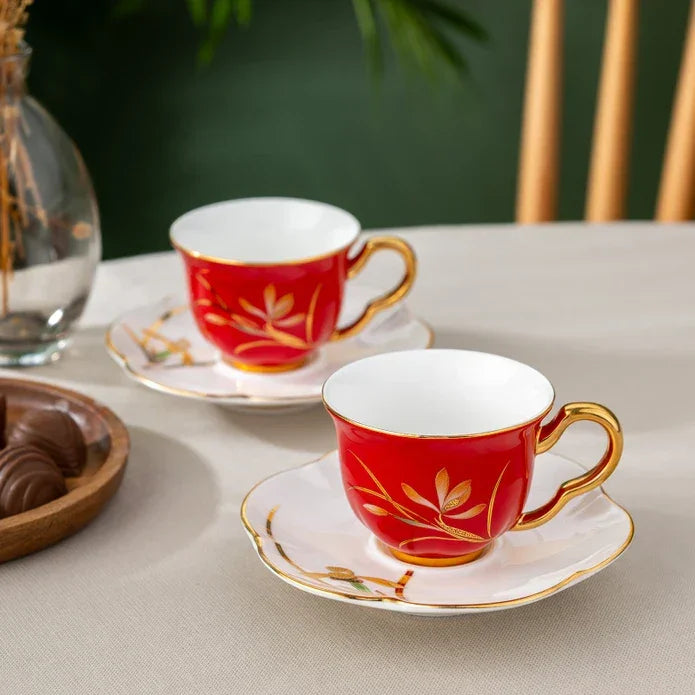 Istanbul Porcelain Berin 2-Person Coffee Cup Set Red 90 ml - Emsan Jordan
