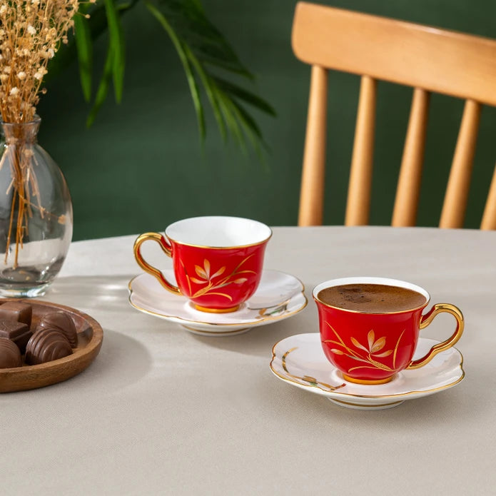 Istanbul Porcelain Berin 2-Person Coffee Cup Set Red 90 ml