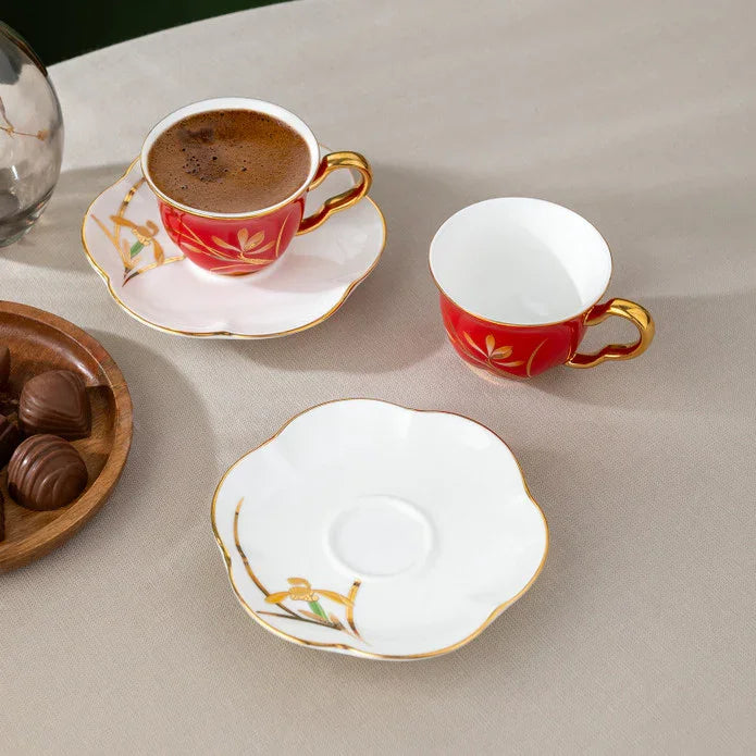Istanbul Porcelain Berin 2-Person Coffee Cup Set Red 90 ml - Emsan Jordan