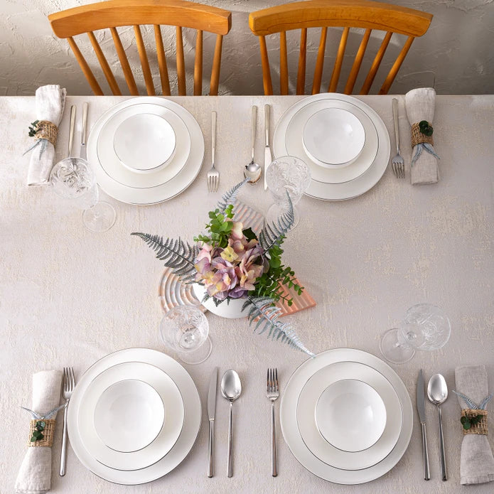 Emsan Fine Bone Freya 18-Piece Round Dinner Set Platinum for 6 People