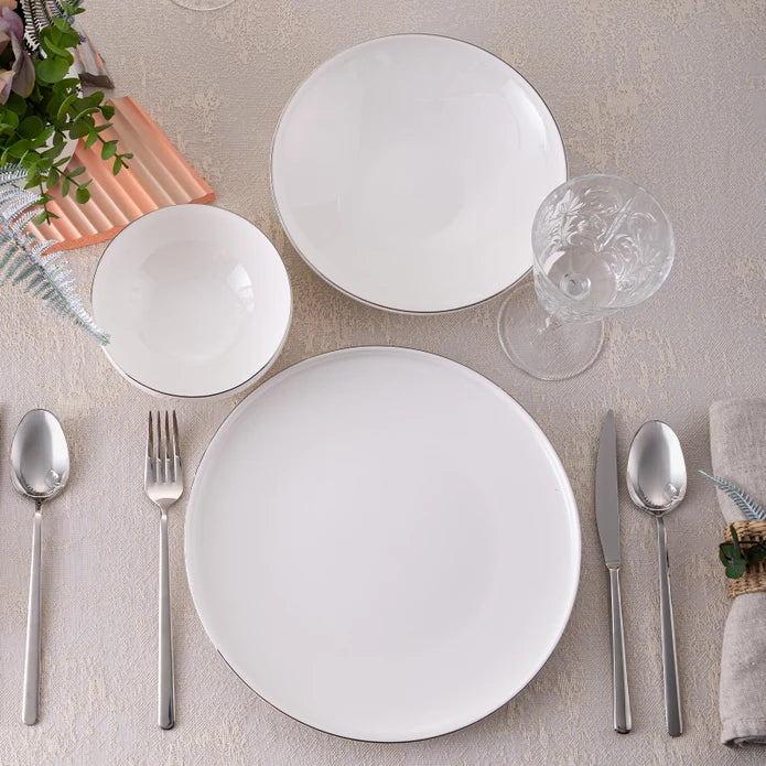 Emsan Fine Bone Freya 18-Piece Round Dinner Set Platinum for 6 People