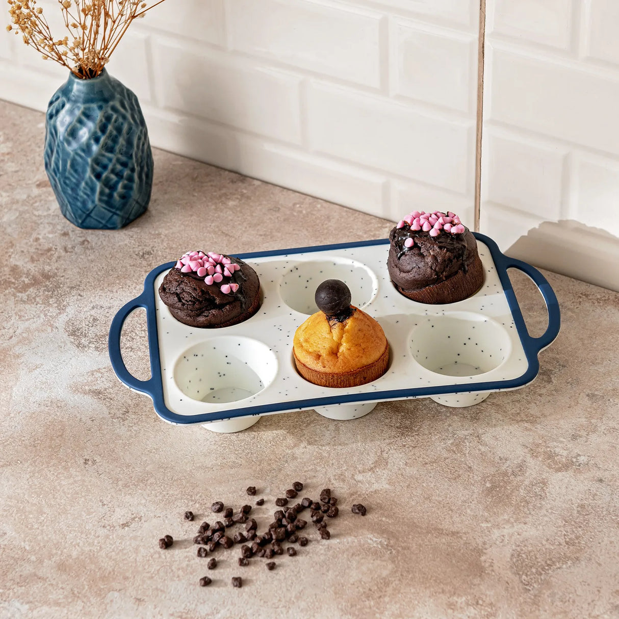 Emsan Blue Dot Silicone Muffin Mold