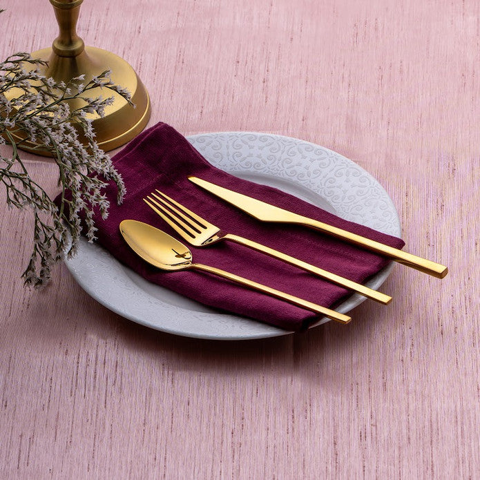 Emsan Alba 18-Piece Glossy Gold Dessert Boxed Fork Spoon Knife Set