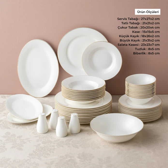 Emsan New Bone Frezya 56-Piece 12-Person Round Dinner Set Gold