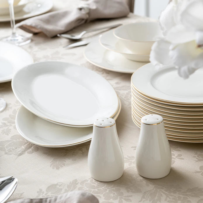 Emsan New Bone Frezya 56-Piece 12-Person Round Dinner Set Gold