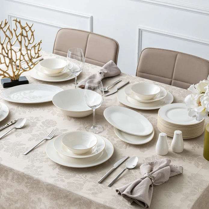 Emsan New Bone Frezya 56-Piece 12-Person Round Dinner Set Gold